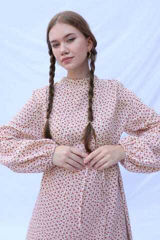 Çiçek Desenli Müslin Elbise Kırmızı - 9