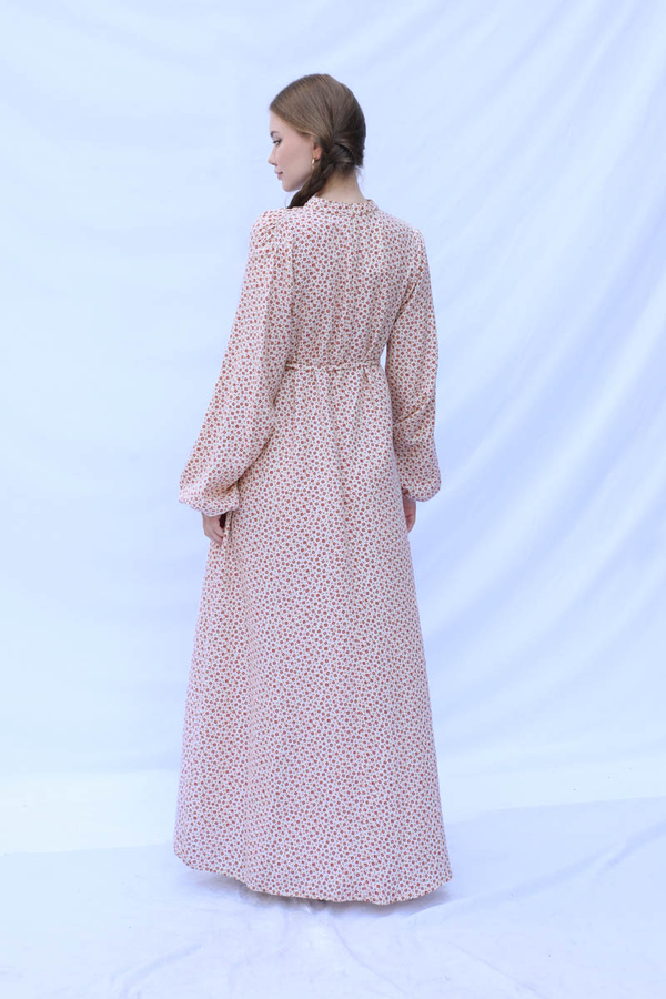 Çiçek Desenli Müslin Elbise Kırmızı - 11