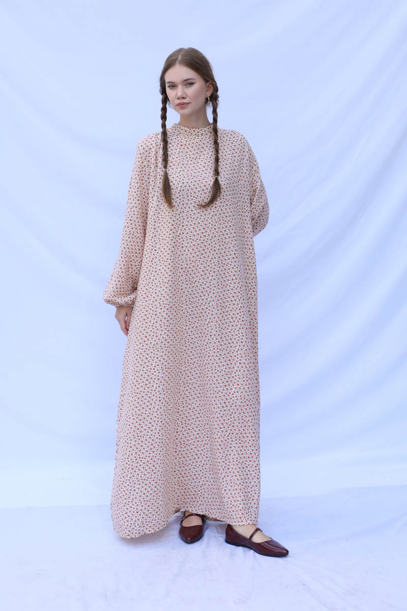 Çiçek Desenli Müslin Elbise Kırmızı