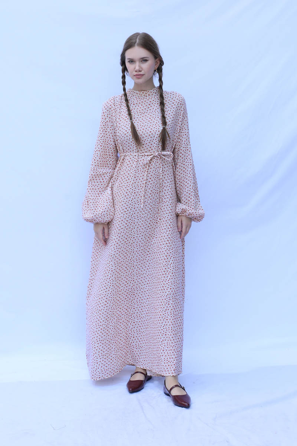 Çiçek Desenli Müslin Elbise Kırmızı - 3