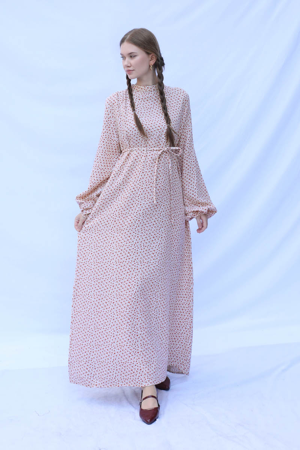 Çiçek Desenli Müslin Elbise Kırmızı - 4