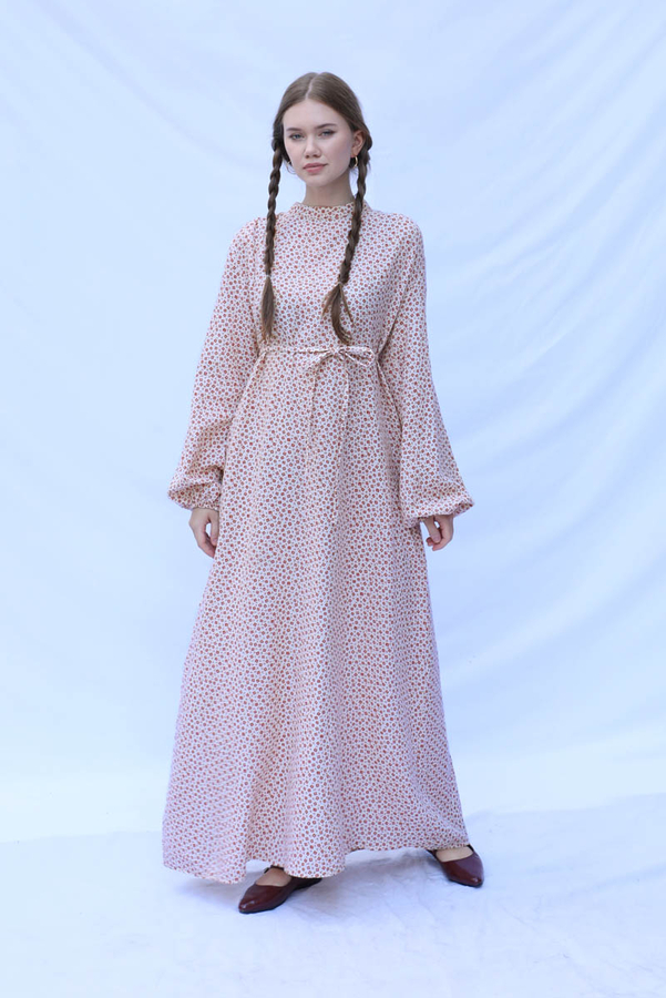 Çiçek Desenli Müslin Elbise Kırmızı - 5