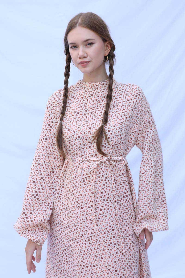 Çiçek Desenli Müslin Elbise Kırmızı - 8