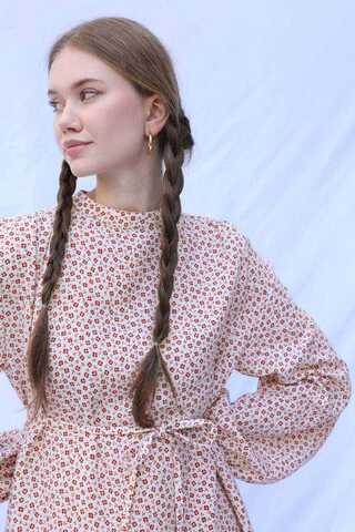 Çiçek Desenli Müslin Elbise Kırmızı - 10