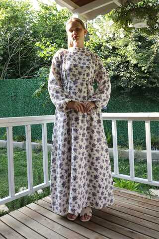 Çiçek Desenli Müslin Elbise Lila - 1