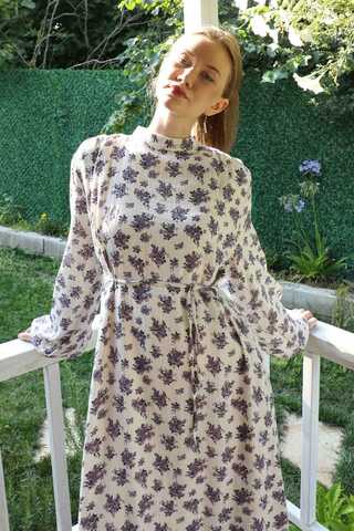 Çiçek Desenli Müslin Elbise Lila - 2
