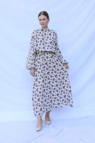 Çiçek Desenli Müslin Elbise Lila - 5