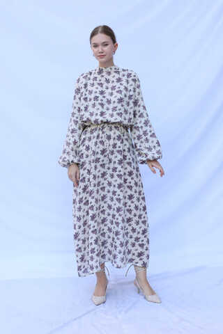 Çiçek Desenli Müslin Elbise Lila - 6