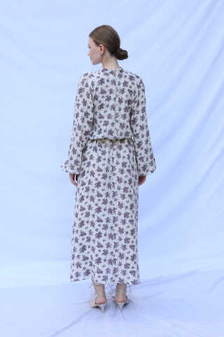 Çiçek Desenli Müslin Elbise Lila - 13