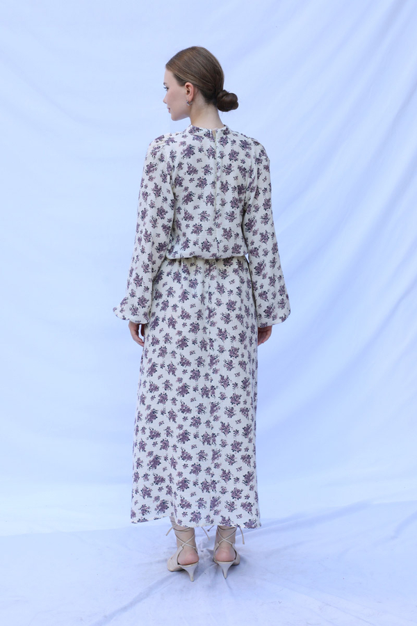 Çiçek Desenli Müslin Elbise Lila - 13