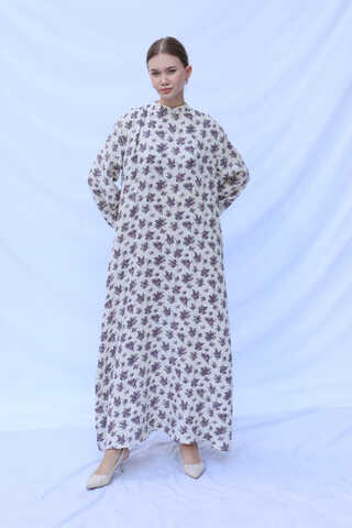 Çiçek Desenli Müslin Elbise Lila - 11