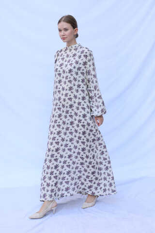 Çiçek Desenli Müslin Elbise Lila - 12