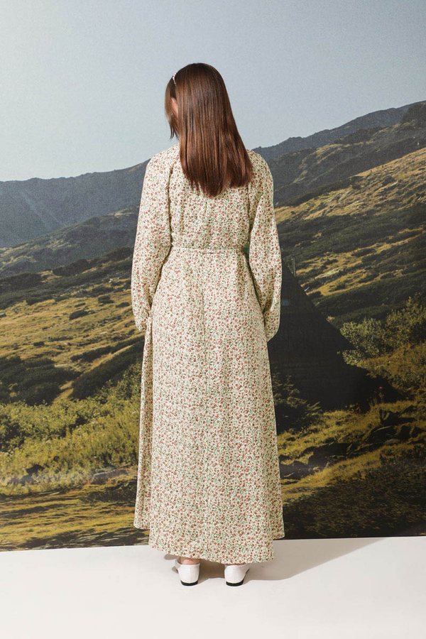 Çiçek Desenli Müslin Elbise Nar Çiçeği - 7