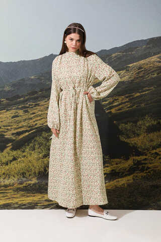 Çiçek Desenli Müslin Elbise Nar Çiçeği - 3