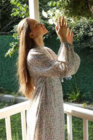 Çiçek Desenli Müslin Elbise Nar Çiçeği - 2