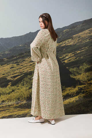 Çiçek Desenli Müslin Elbise Nar Çiçeği - 8