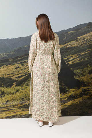 Çiçek Desenli Müslin Elbise Nar Çiçeği - 7