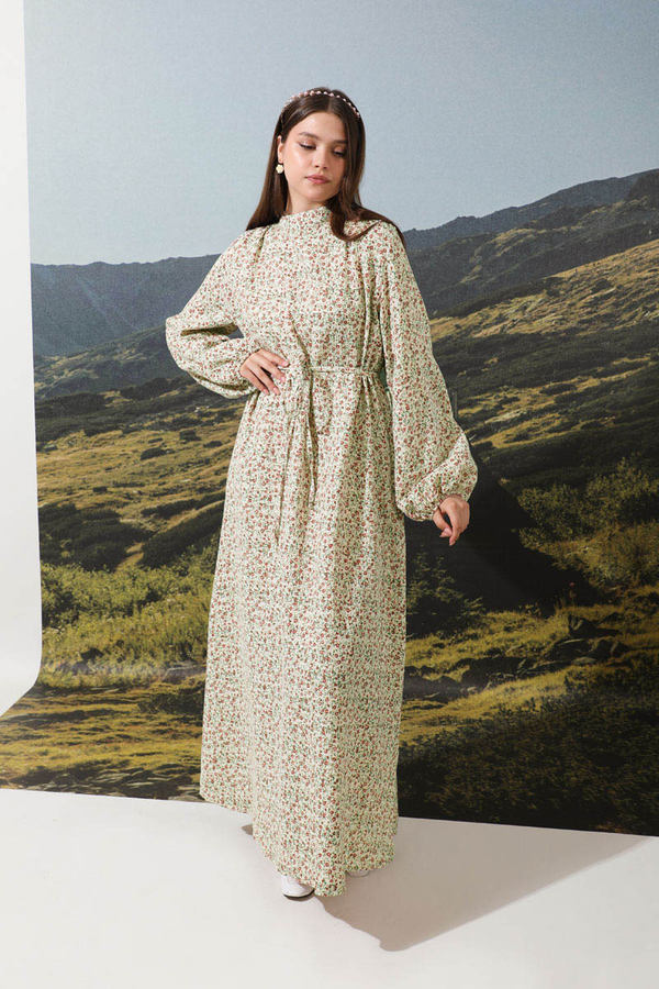 Çiçek Desenli Müslin Elbise Nar Çiçeği - 6