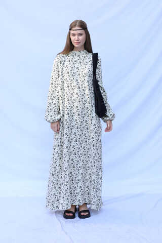 Çiçek Desenli Müslin Elbise Siyah - 2