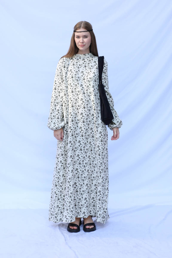 Çiçek Desenli Müslin Elbise Siyah - 2