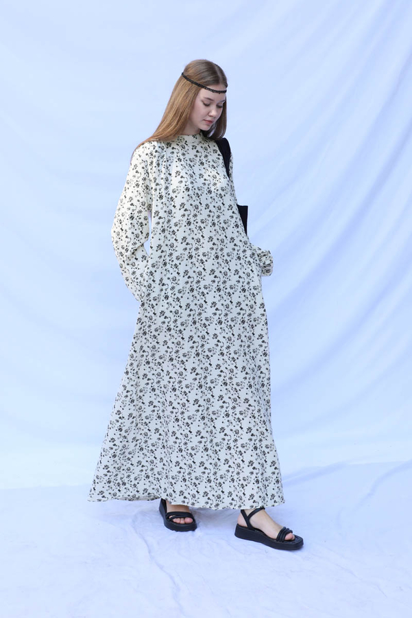 Çiçek Desenli Müslin Elbise Siyah - 3