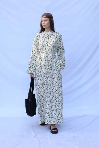 Çiçek Desenli Müslin Elbise Siyah - 4