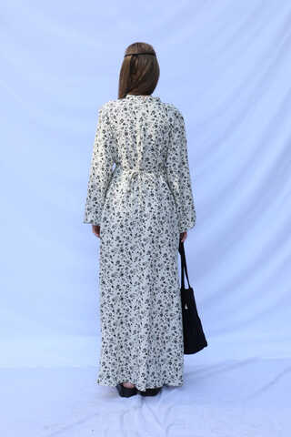 Çiçek Desenli Müslin Elbise Siyah - 8