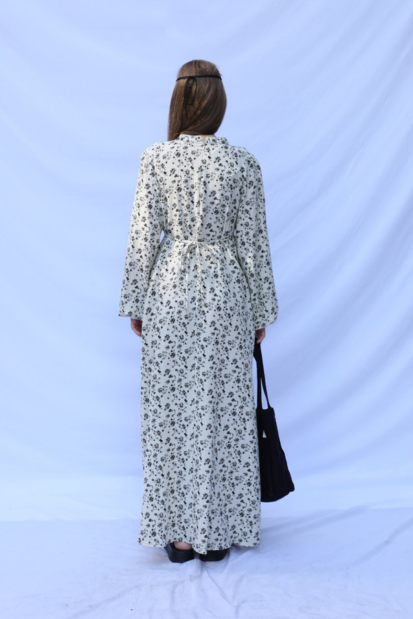 Çiçek Desenli Müslin Elbise Siyah - 8