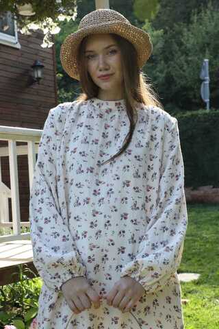 Çiçek Desenli Müslin Elbise Turuncu - 2