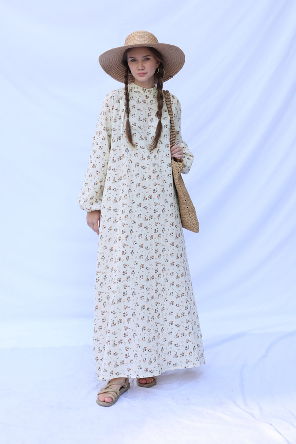 Çiçek Desenli Müslin Elbise Turuncu - 4