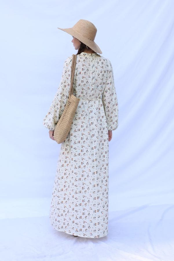 Çiçek Desenli Müslin Elbise Turuncu - 12