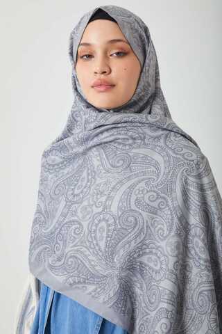 Çiçek Motifli Şal Açık Gri - 2