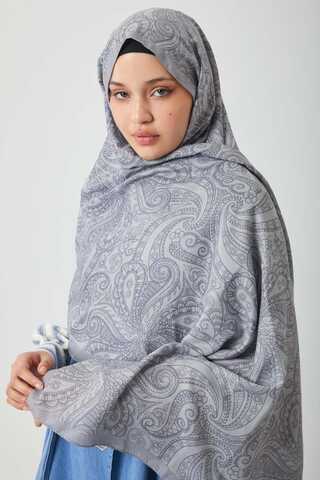 Çiçek Motifli Şal Açık Gri - 3