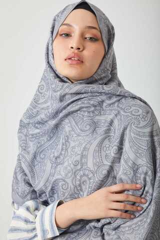 Çiçek Motifli Şal Açık Gri - 4