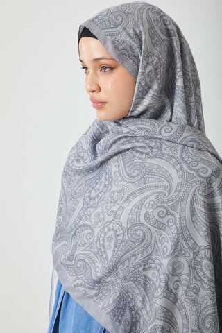 Çiçek Motifli Şal Açık Gri - 5
