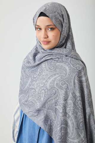 Çiçek Motifli Şal Açık Gri - 6