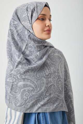 Çiçek Motifli Şal Açık Gri - 7