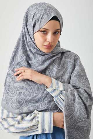 Çiçek Motifli Şal Açık Gri - 8