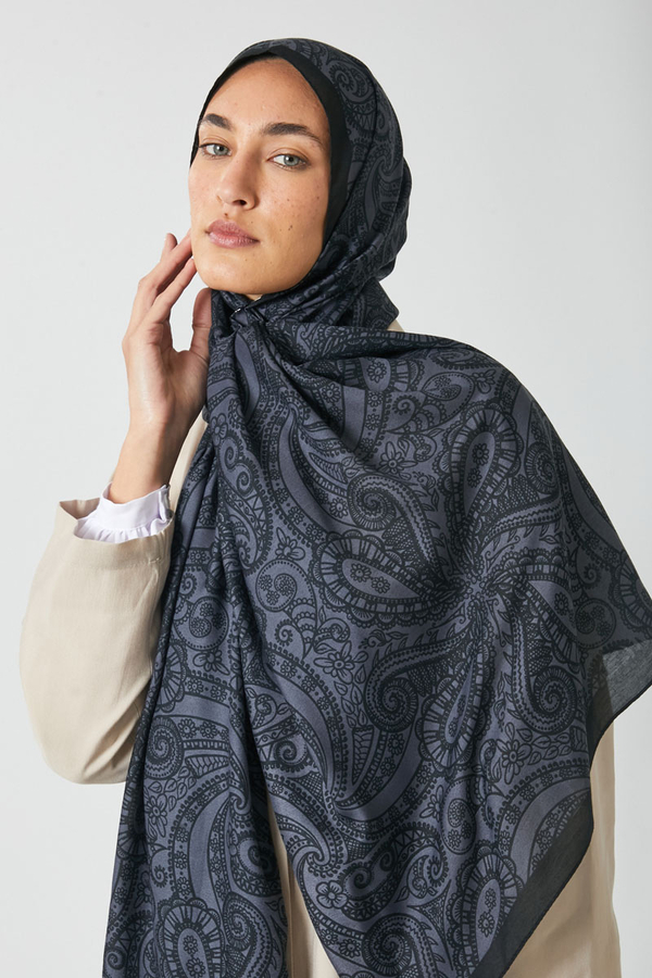 Çiçek Motifli Şal Füme - 3