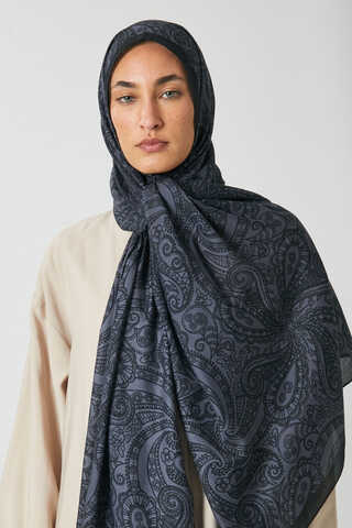 Çiçek Motifli Şal Füme - 1