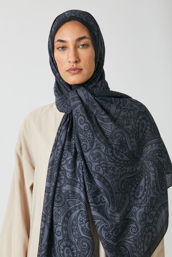 Çiçek Motifli Şal Füme - 1