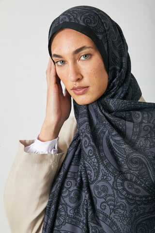 Çiçek Motifli Şal Füme - 2