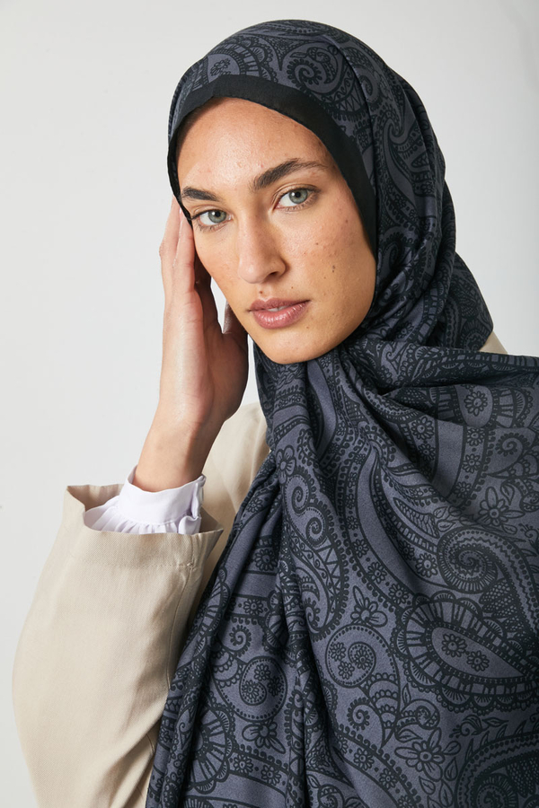 Çiçek Motifli Şal Füme - 2