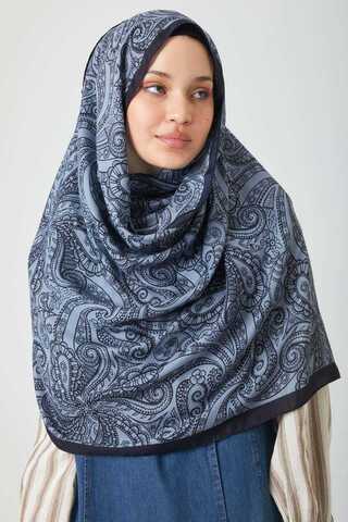 Çiçek Motifli Şal İndigo - 2