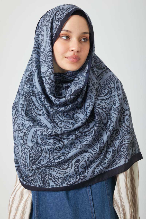 Çiçek Motifli Şal İndigo - 2