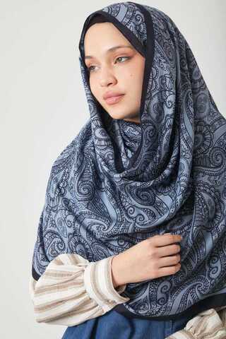 Çiçek Motifli Şal İndigo - 3