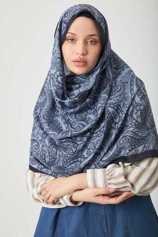 Çiçek Motifli Şal İndigo - 5