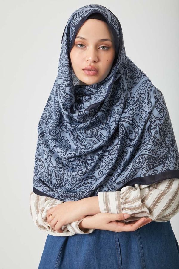 Çiçek Motifli Şal İndigo - 5