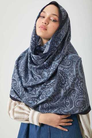 Çiçek Motifli Şal İndigo - 6