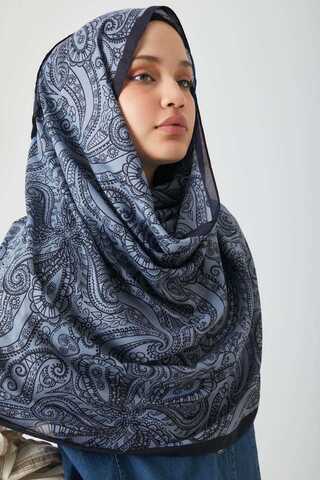 Çiçek Motifli Şal İndigo - 7